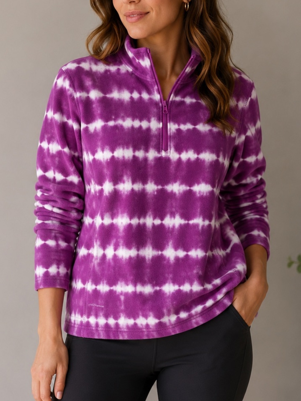 Eddie Bauer Purple Tie Dye Fleece Quarter Zip Pullover Women’s Small